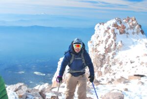 Nik summiting Mt. Shasta in California at 14,179 ft, the 5th highest peak in California.